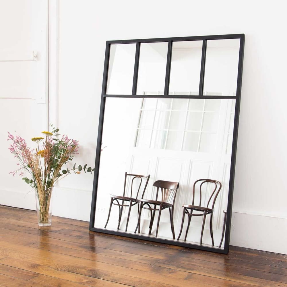 Espejo ventana con cuarterones de metal negro 90 x 120 cm - Maisons du Monde