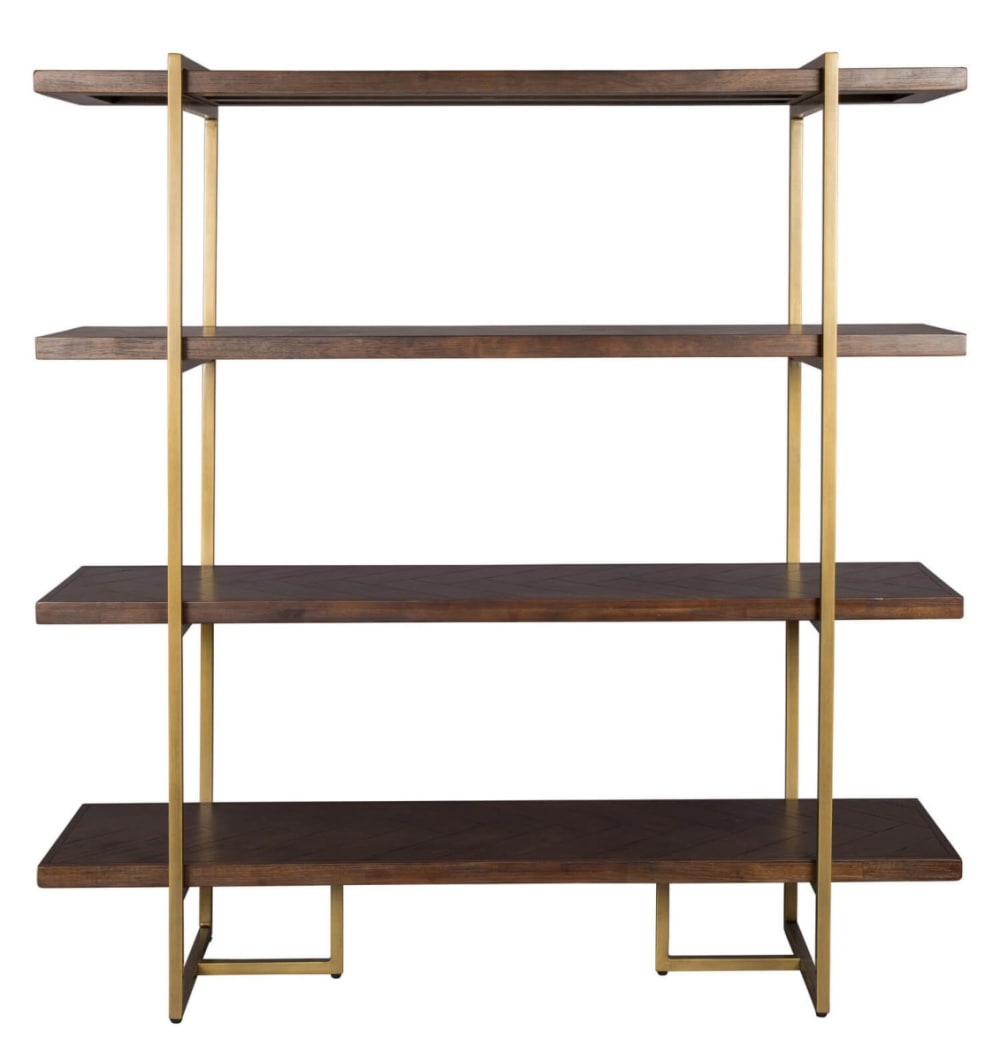 Bibliothèque en bois d'Acacia et laiton vieilli