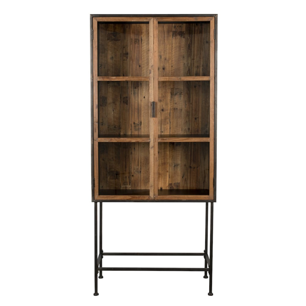 Dutchbone Verglaster Holzschrank mit schwarzem Metall style industrial - Metall