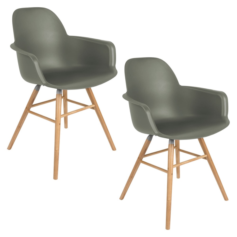Zuiver 2er-Set Tischsessel aus Polypropylen mit Armlehnen style vintage Grün Pvc - Polyvinlychlorid