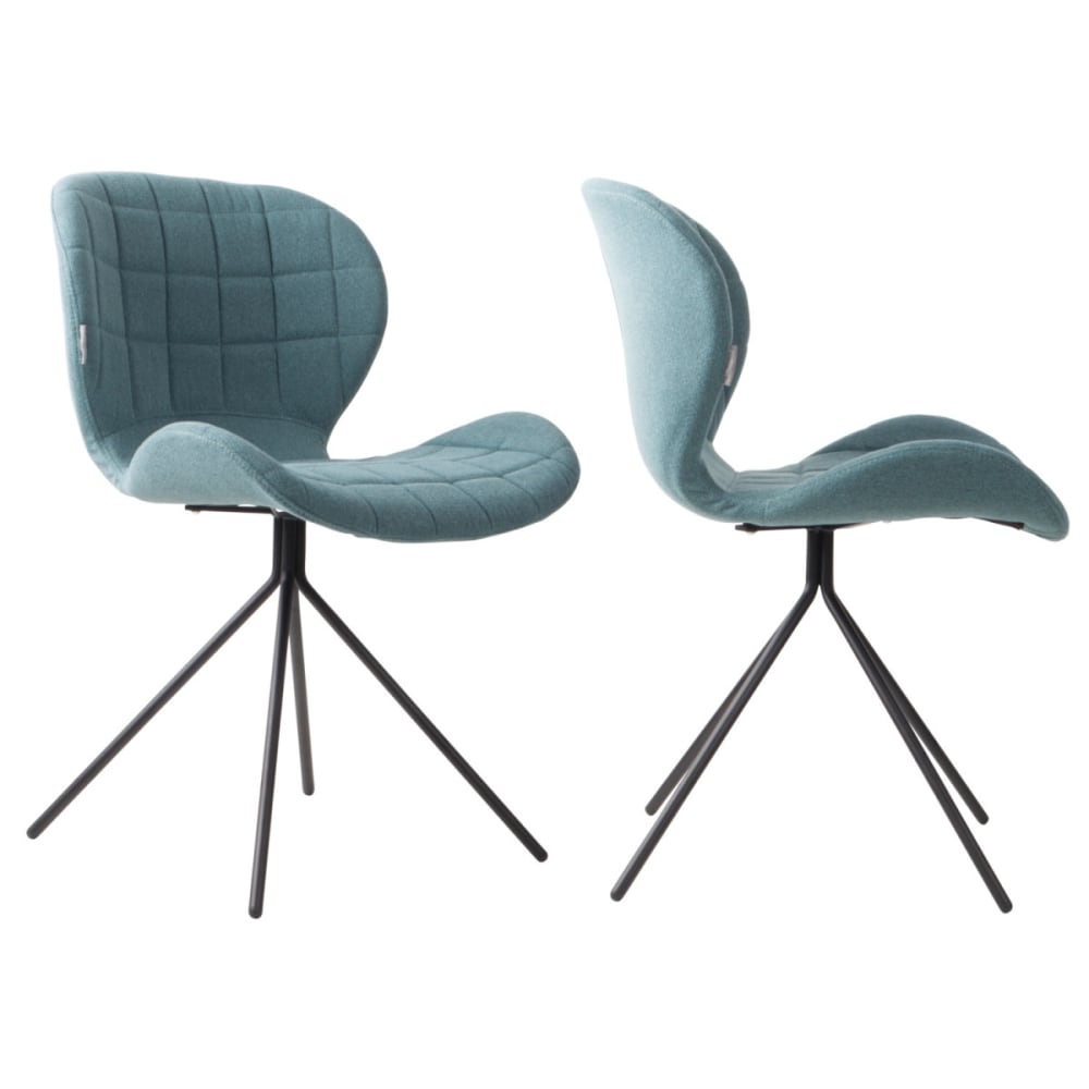 Zuiver 2 Design-Stühle aus Wollstoff in Blau style vintage Blau