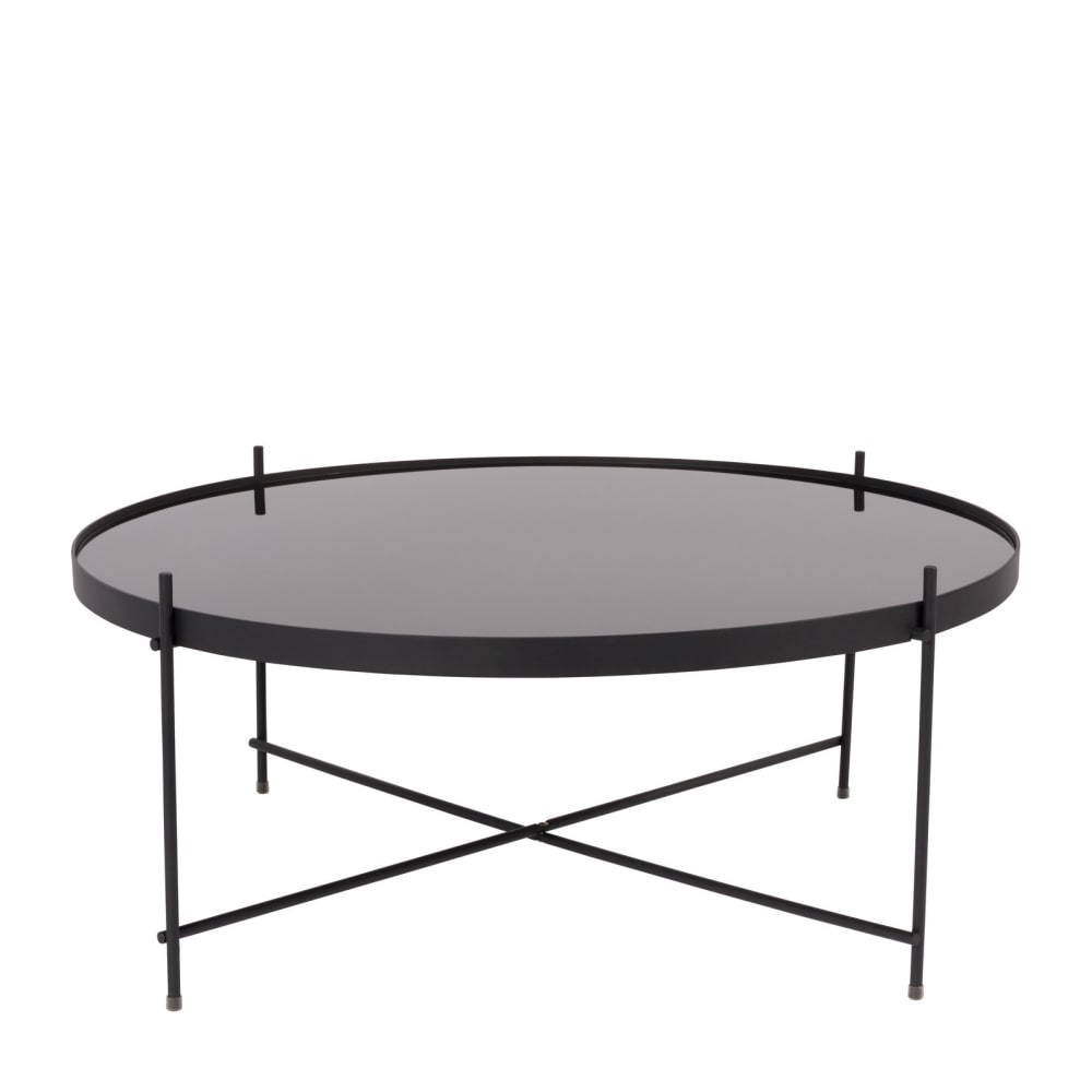 Mesa de centro negra de cristal templado y acero
