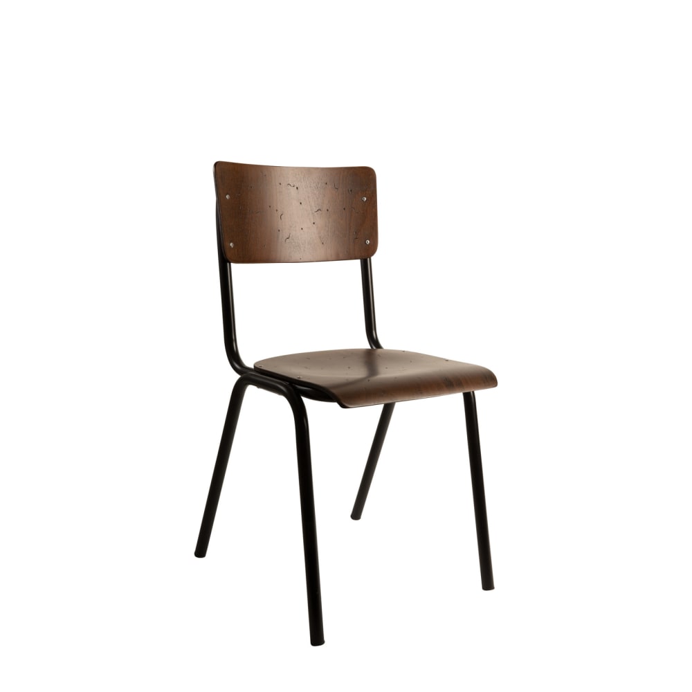 Dutchbone Holzstuhl, schwarz - Leder