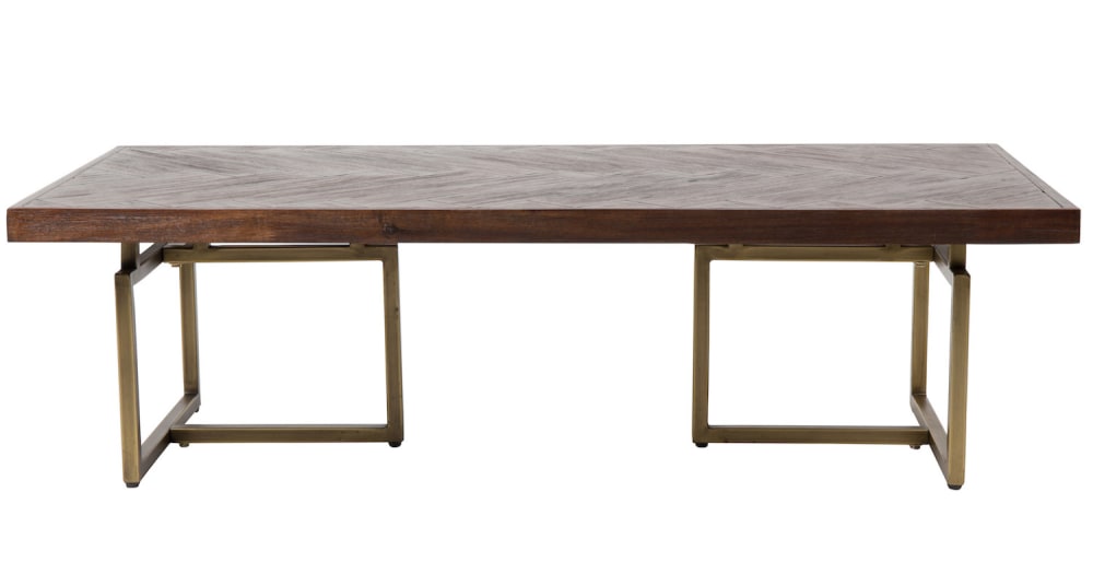 Mesa de centro de madera y latón envejecido