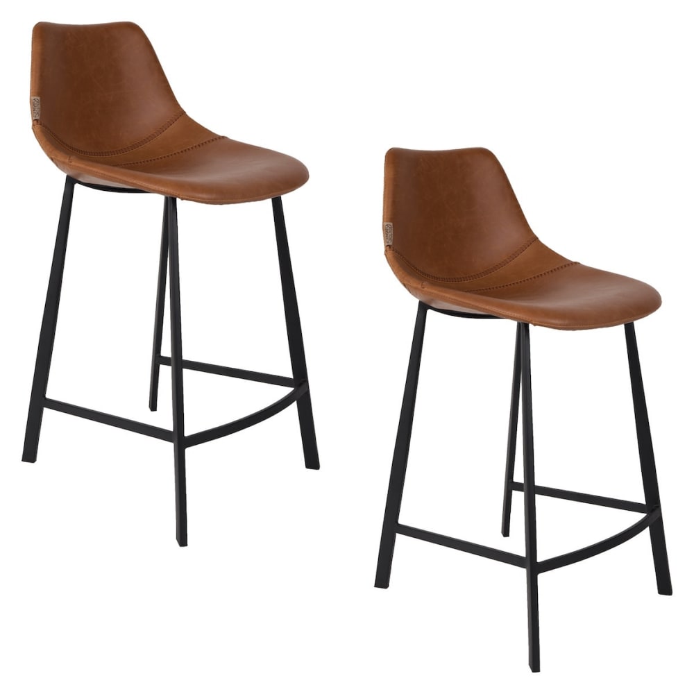 Dutchbone Satz von 2 Thekenstühlen in Kunstlederoptik style vintage Braun Pvc - Polyvinlychlorid