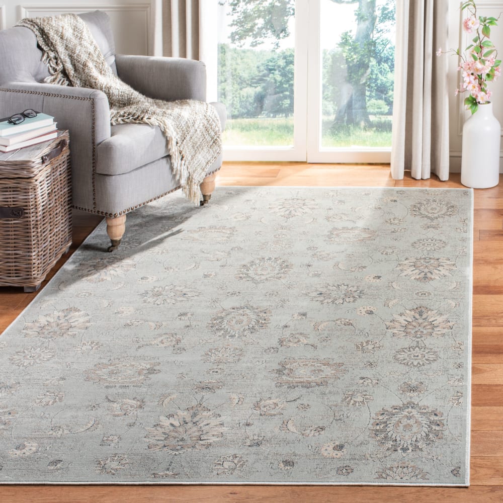 Alfombra tradicional de viscosa azul/gris, 122 x 183 cm - Maisons du Monde