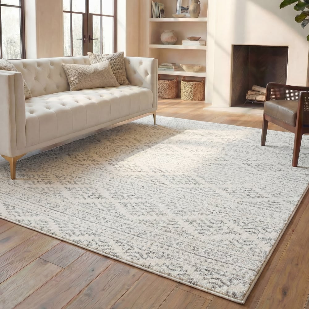 Alfombra bohemio de polipropileno blanco/gris, 122 x 183 cm - Maisons du Monde