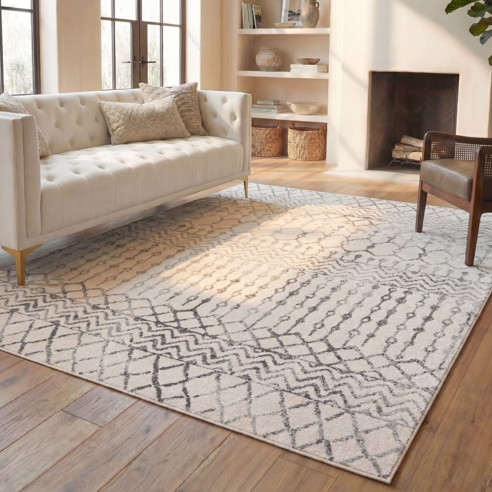 Tappeto bohemian in polipropilene bianco/grigio, 160 x 229 cm - Modello Classico chic - Bianco - PP - Polipropilene