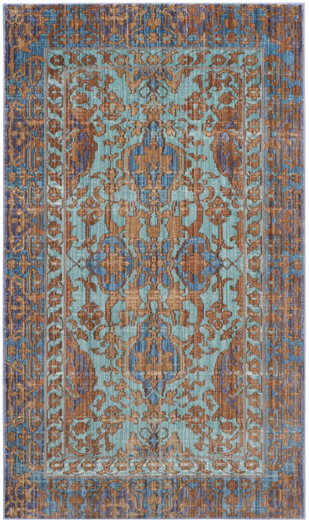 Tapis artisanat inspiré en polyester bleu/or, 122 x 183 cm