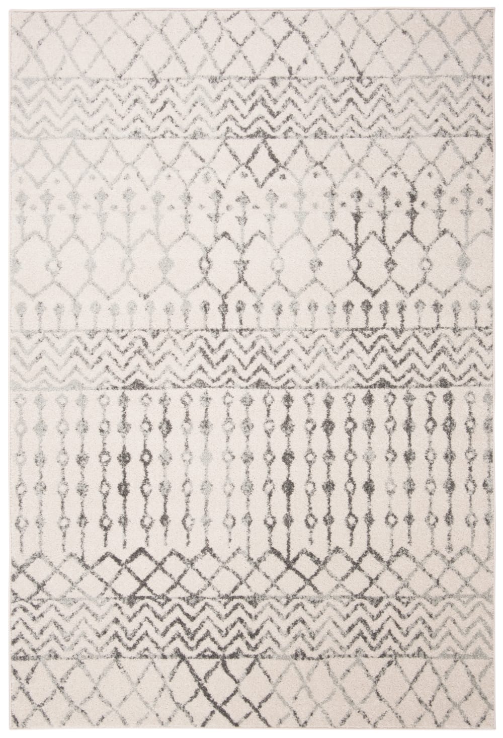 Tapis bohémien en polypropylène blanc/gris, 200 x 300 cm