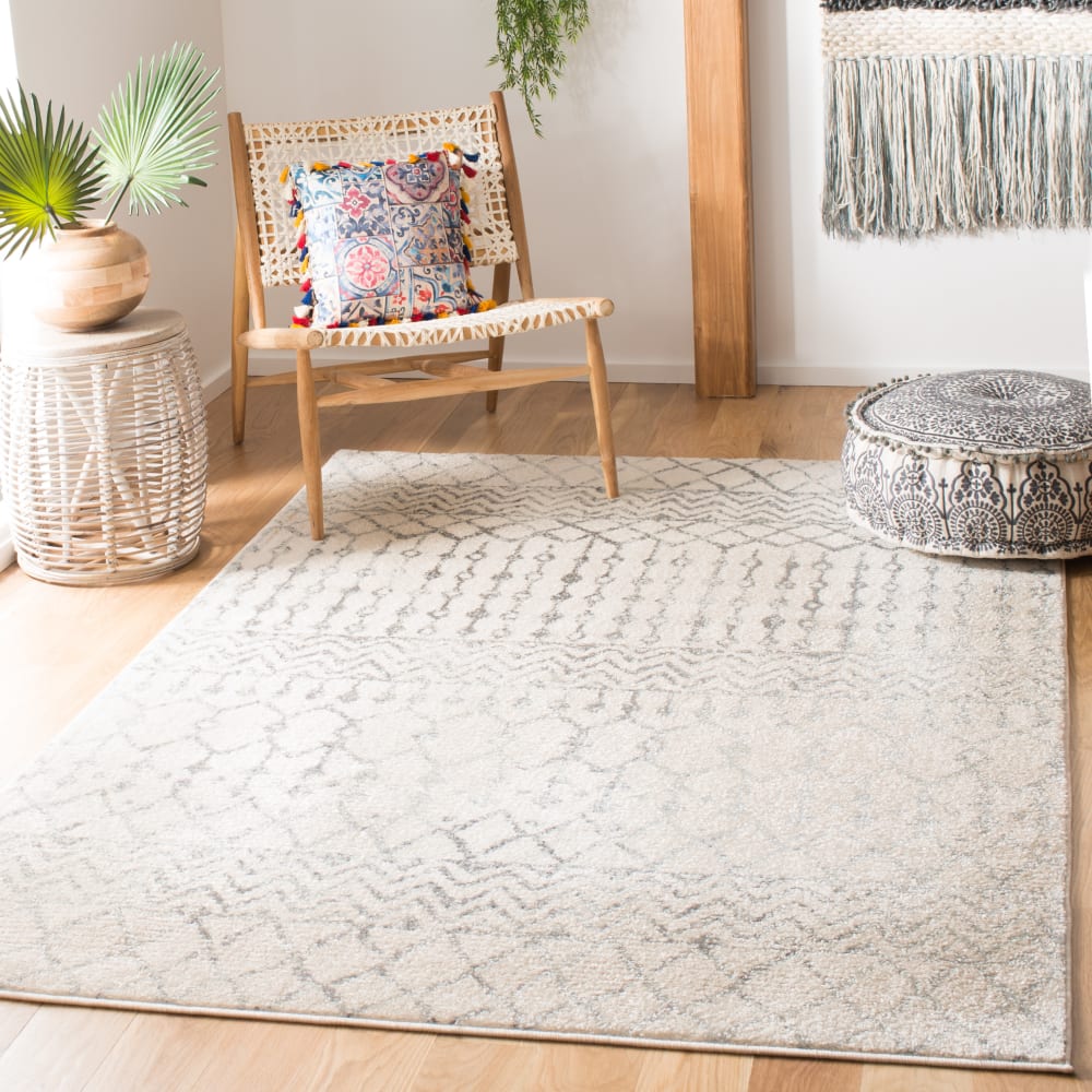 Tapis bohémien en polypropylène blanc/gris, 200 x 300 cm — vue 3