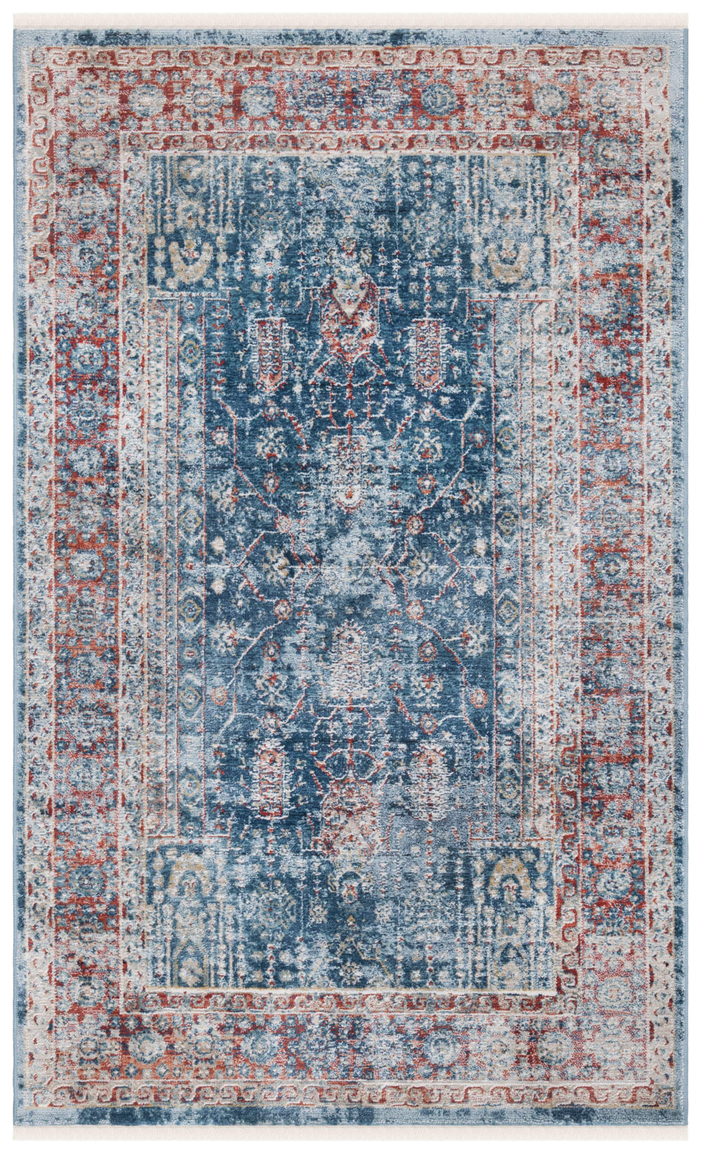 Alfombra tradicional de polipropileno azul/rojo, 122 x 183 cm