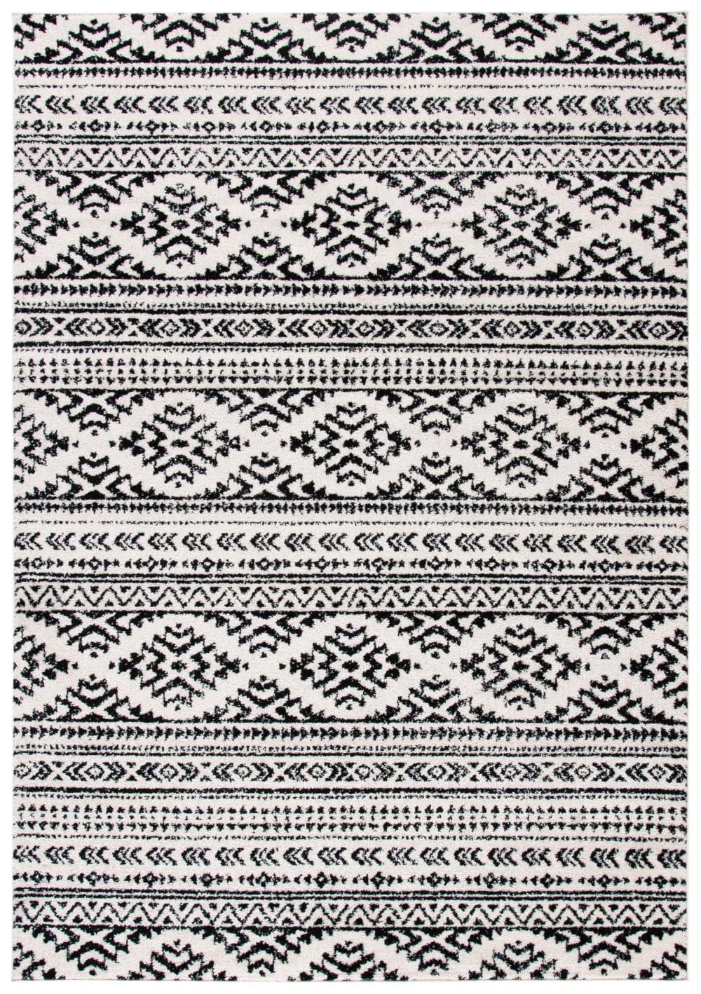 Tapis bohémien en polypropylène blanc/noir, 122 x 183 cm