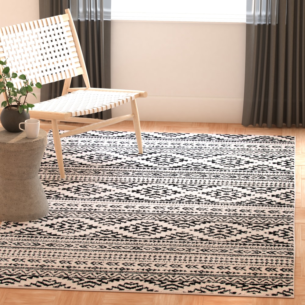 Tapis bohémien en polypropylène blanc/noir, 122 x 183 cm — vue 3