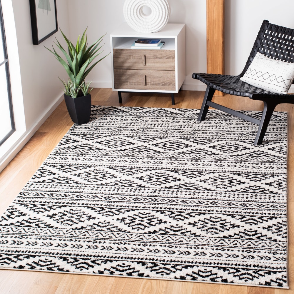 Tapis bohémien en polypropylène blanc/noir, 122 x 183 cm — vue 4