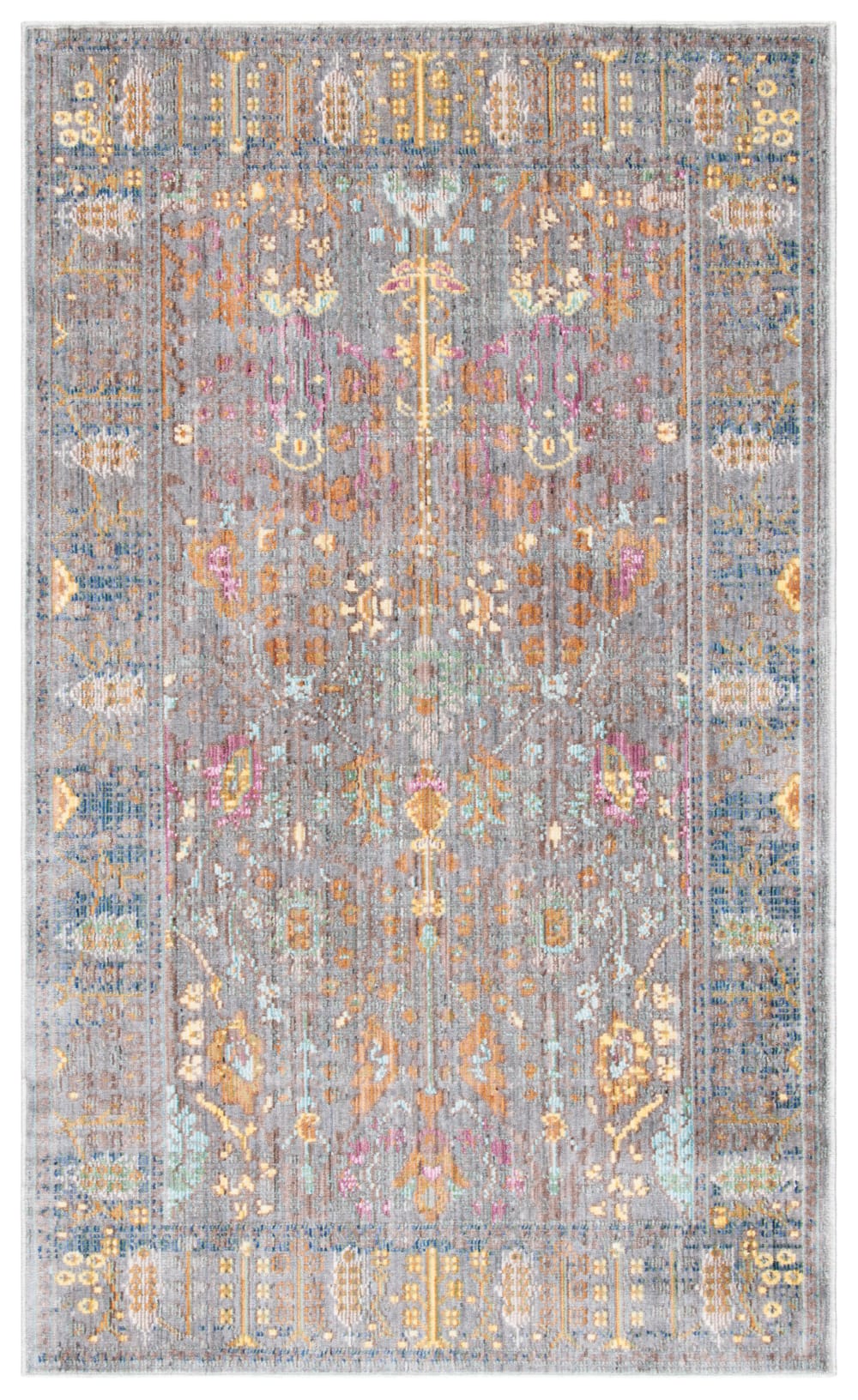 Tapis artisanat inspiré en polyester gris/multicolore, 122 x 183 cm
