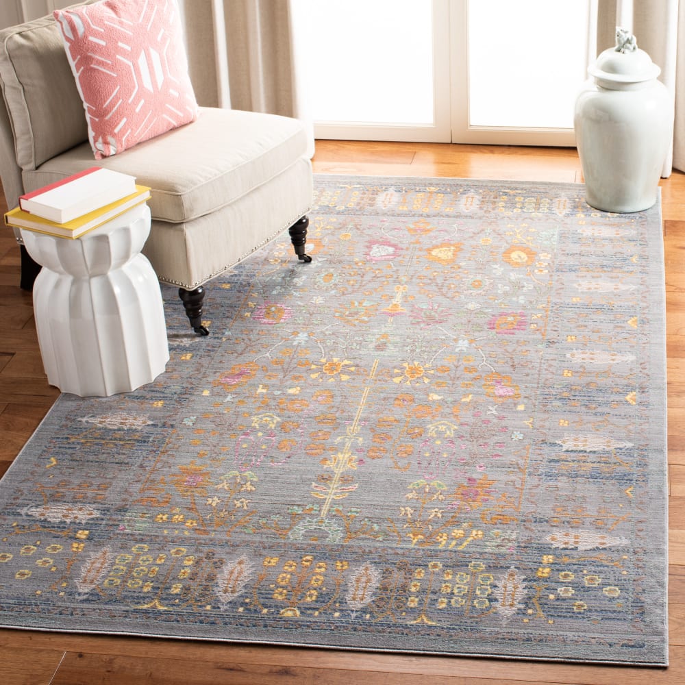 Tapis artisanat inspiré en polyester gris/multicolore, 122 x 183 cm — vue 3