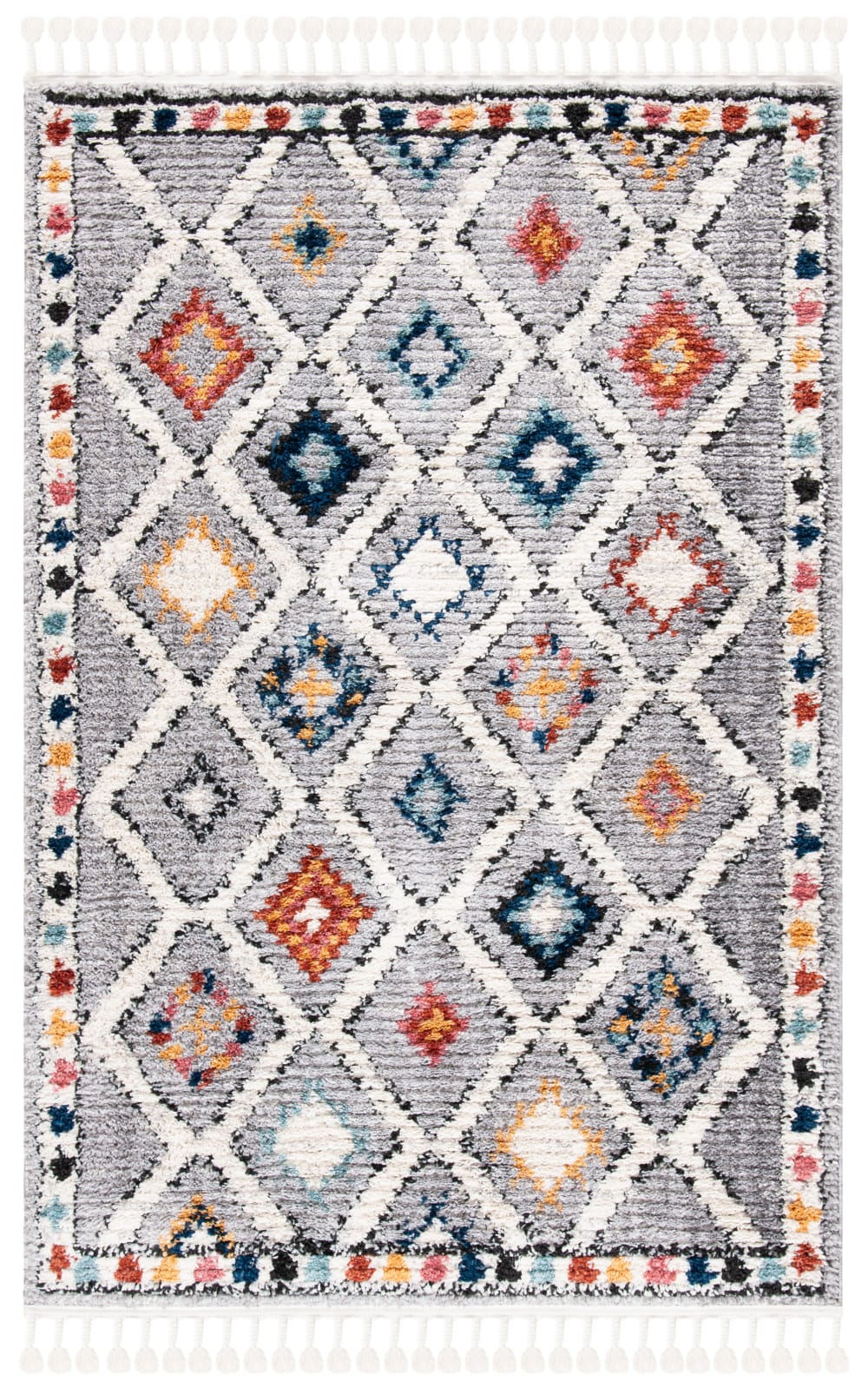 Tapis bohémien en polyester gris/multicolore, 122 x 183 cm