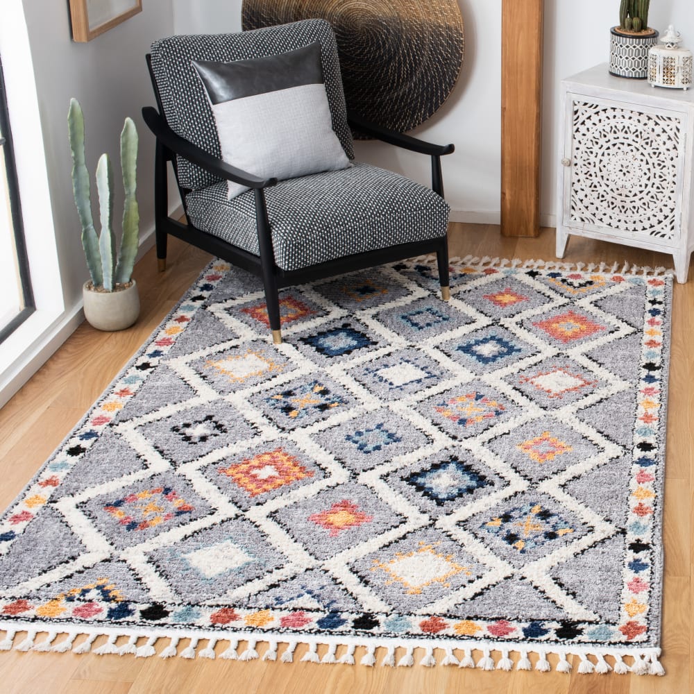 Tapis bohémien en polyester gris/multicolore, 122 x 183 cm — vue 3