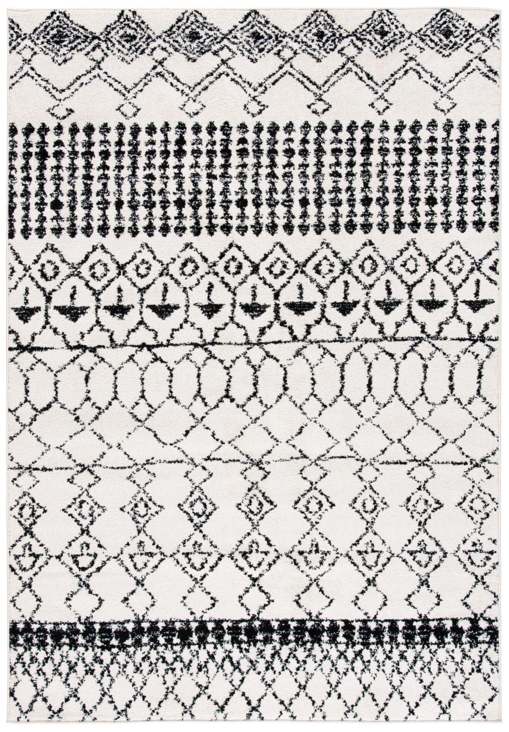 Alfombra bohemio de polipropileno blanco/negro, 122 x 183 cm