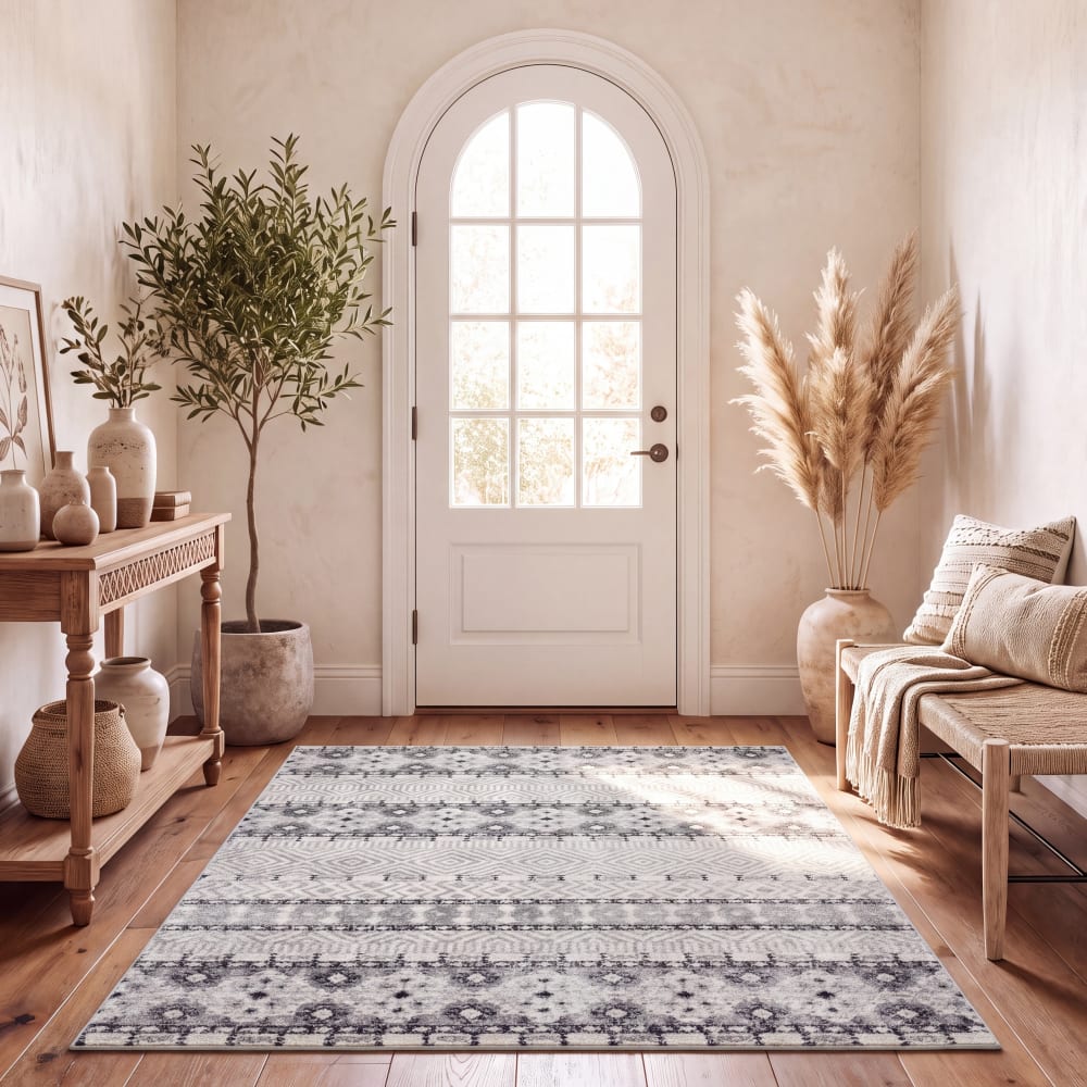 Alfombra bohemio de polipropileno gris, 122 x 183 cm - Maisons du Monde