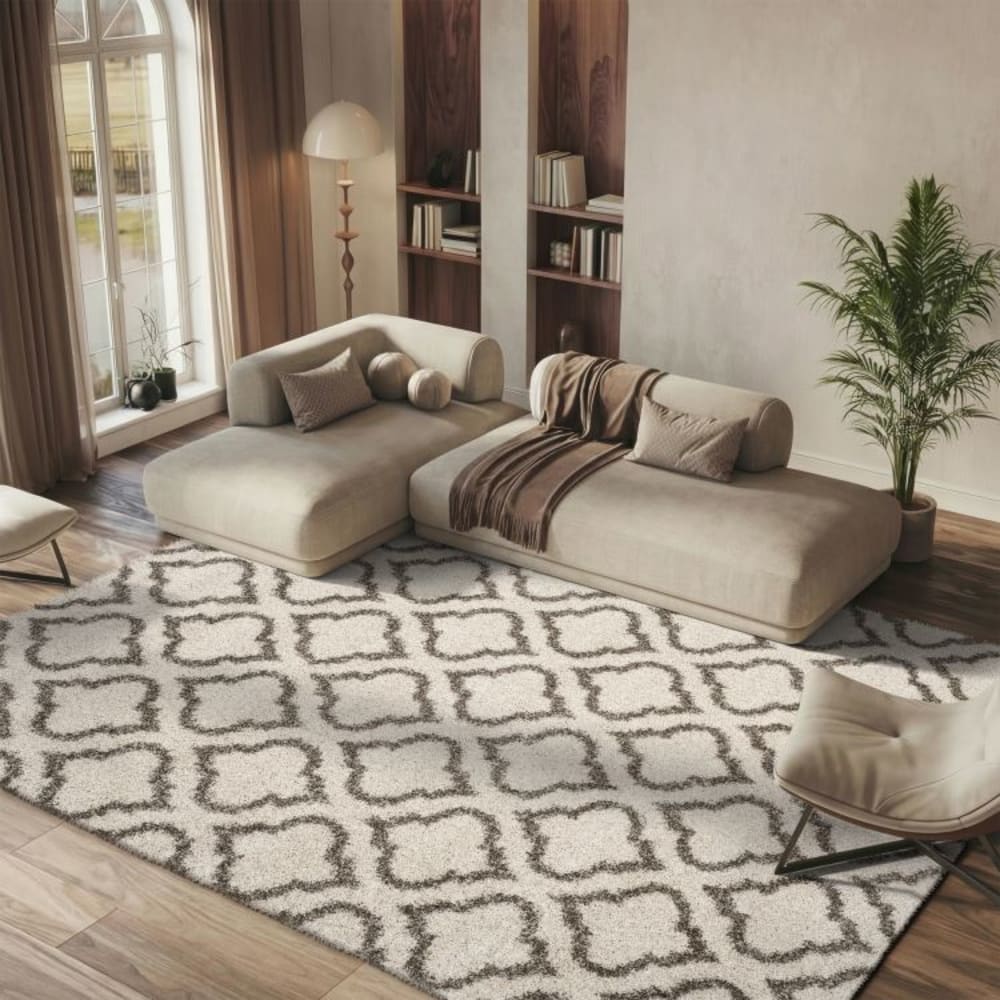 Alfombra de polipropileno blanco/gris, 122 x 183 cm - Maisons du Monde