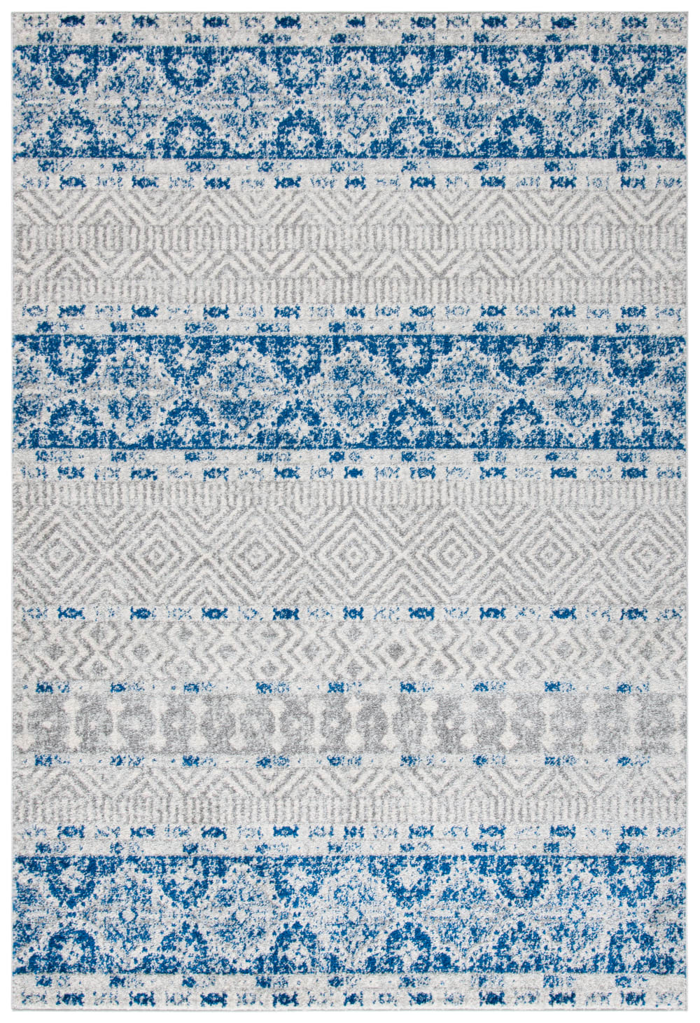 Tapis bohémien en polypropylène argent/bleu, 122 x 183 cm