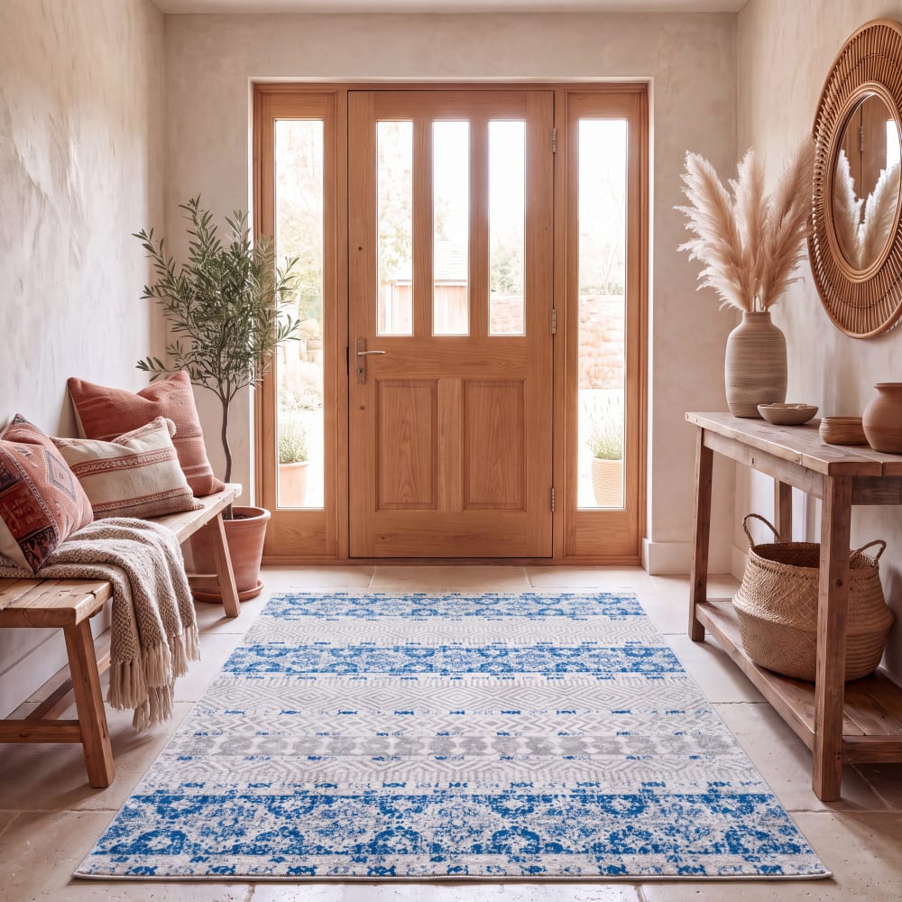Alfombra bohemio de polipropileno plata/azul, 122 x 183 cm - Maisons du Monde