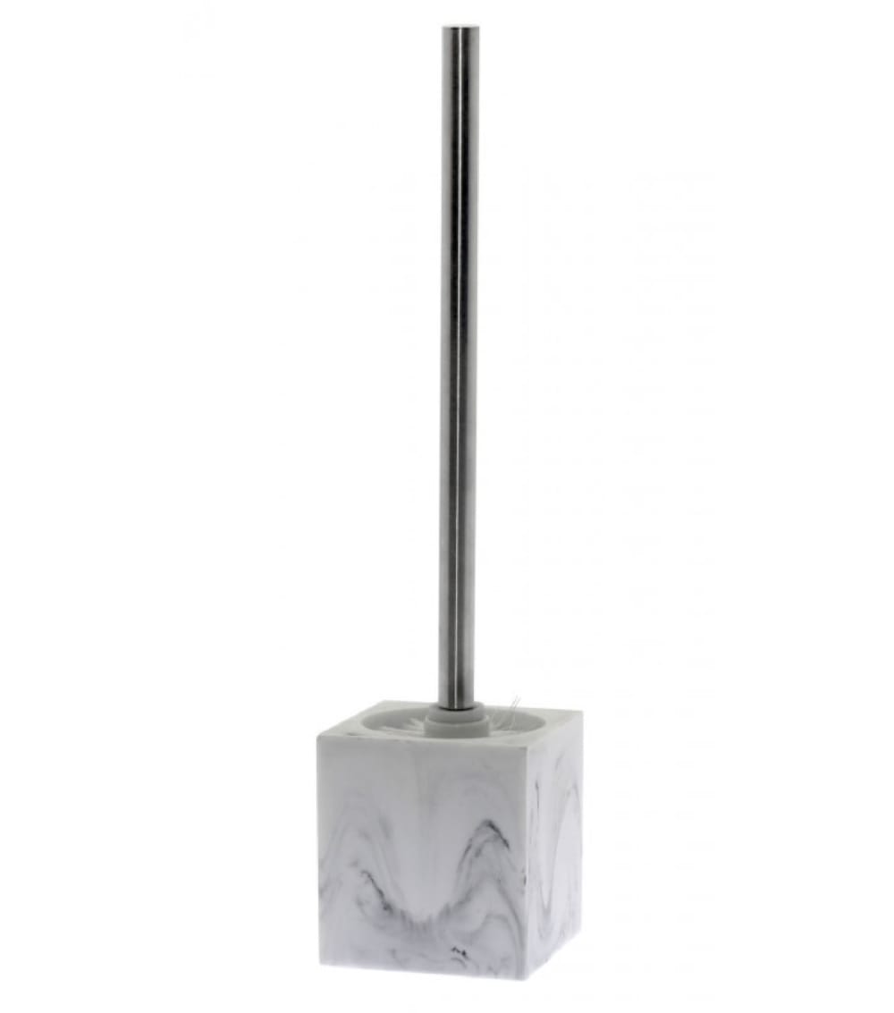 Brosse WC en résine effet marbre blanc et métal chrome — Beyit