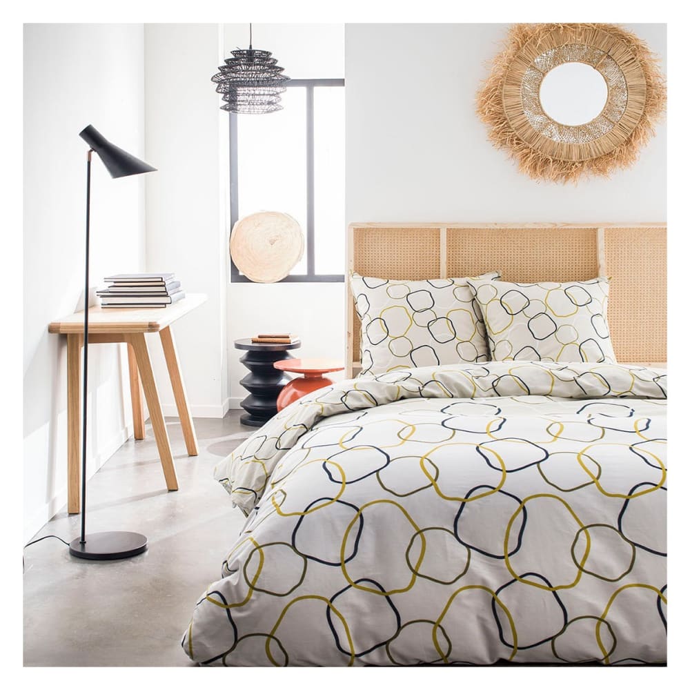 Parure de lit coton 2 personnes imprimé graphique 240x260 cm beige - Maisons du Monde