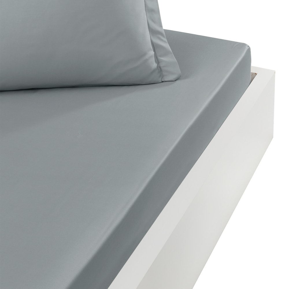 Drap housse en percale de coton galet 90x190 cm