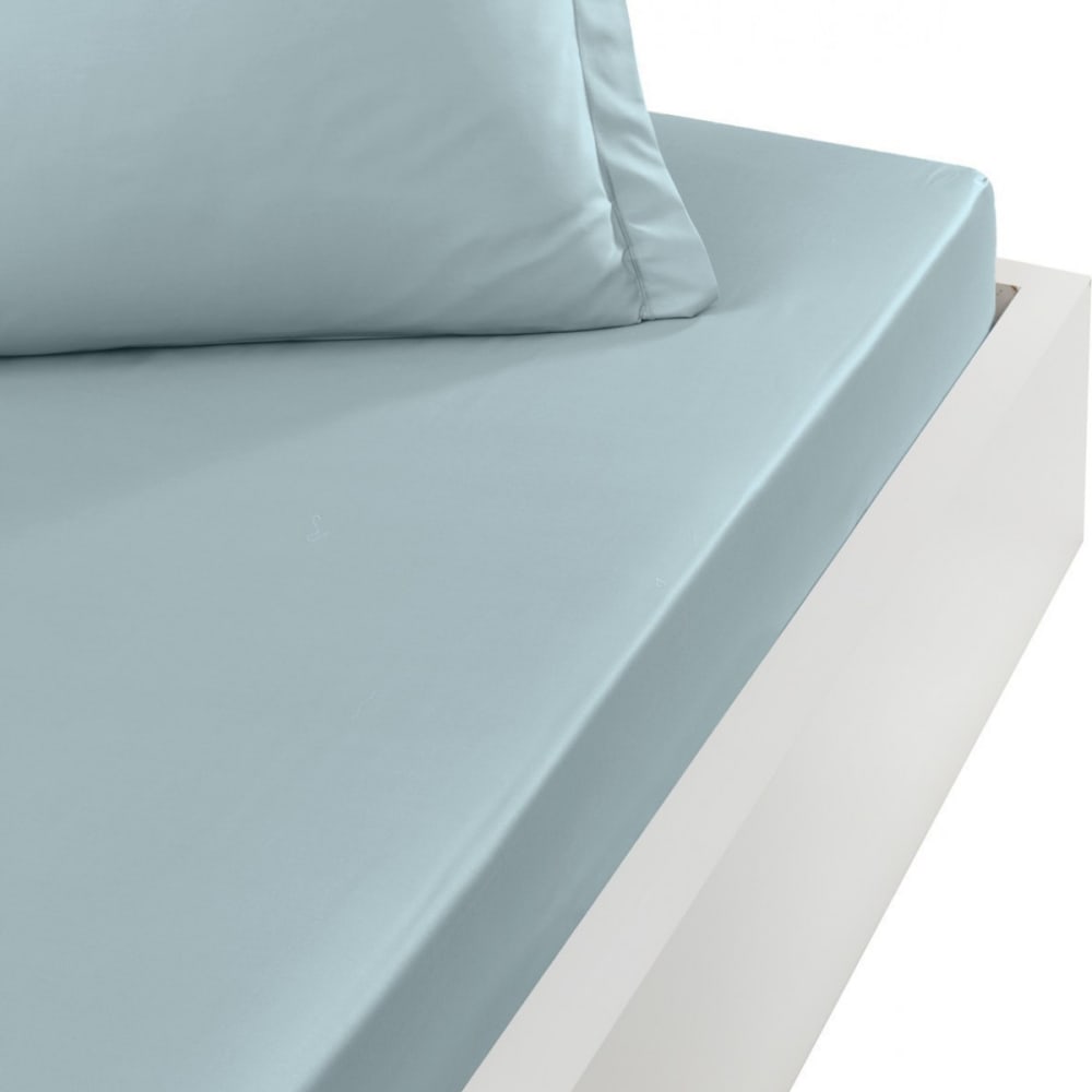 Drap housse en percale de coton Bleu Arctic 140x200 cm