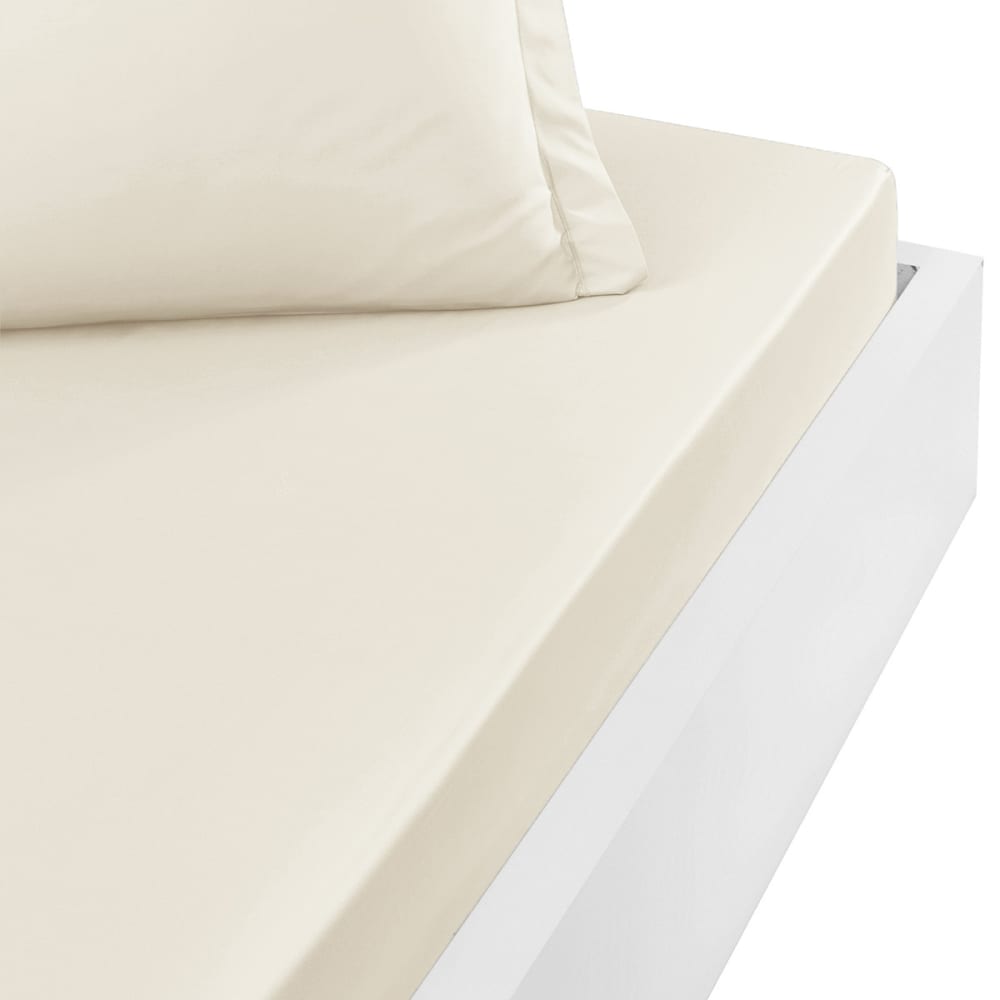 Drap housse en percale de coton Ecru 140x200 cm