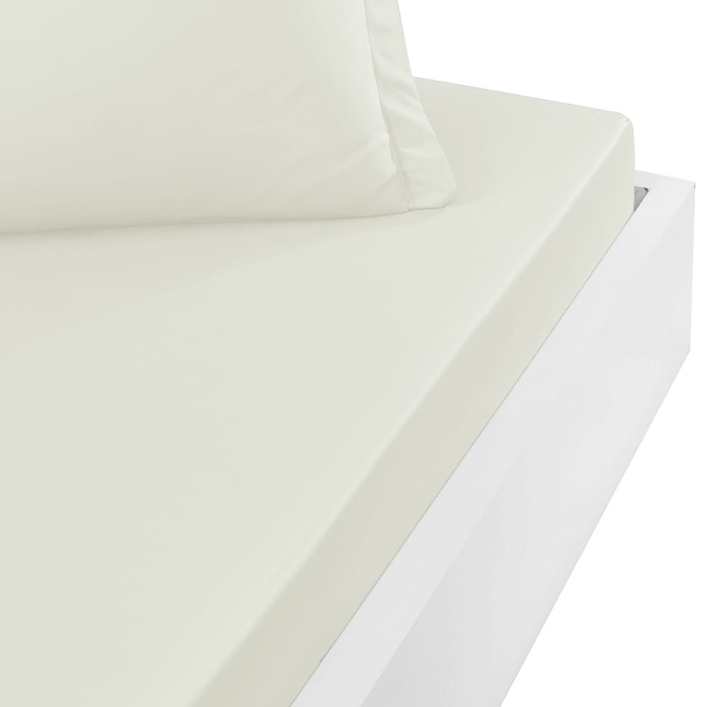 Drap housse en percale de coton Ecru 90x190 cm