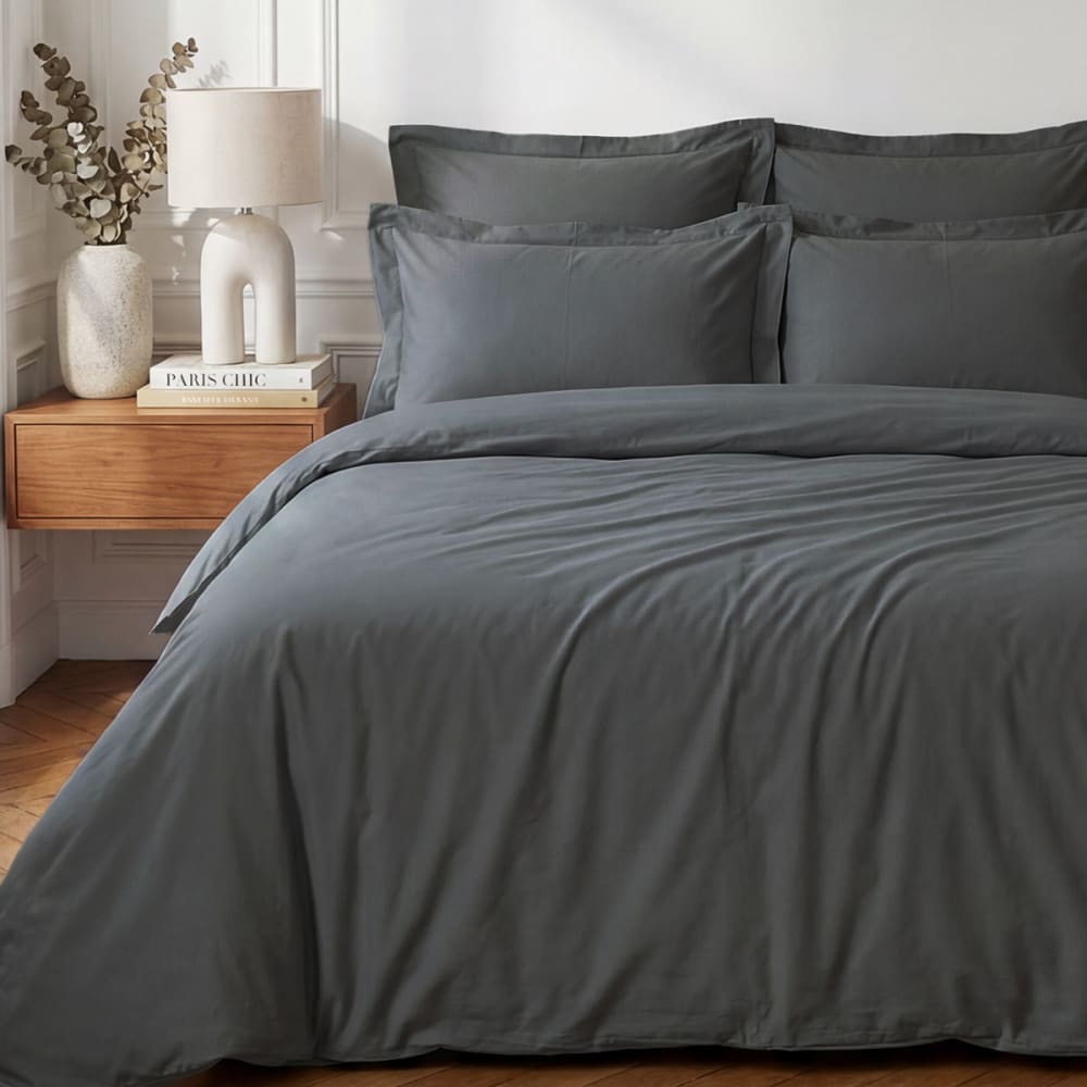 Drap housse en percale de coton anthracite 80x200 cm — vue 3