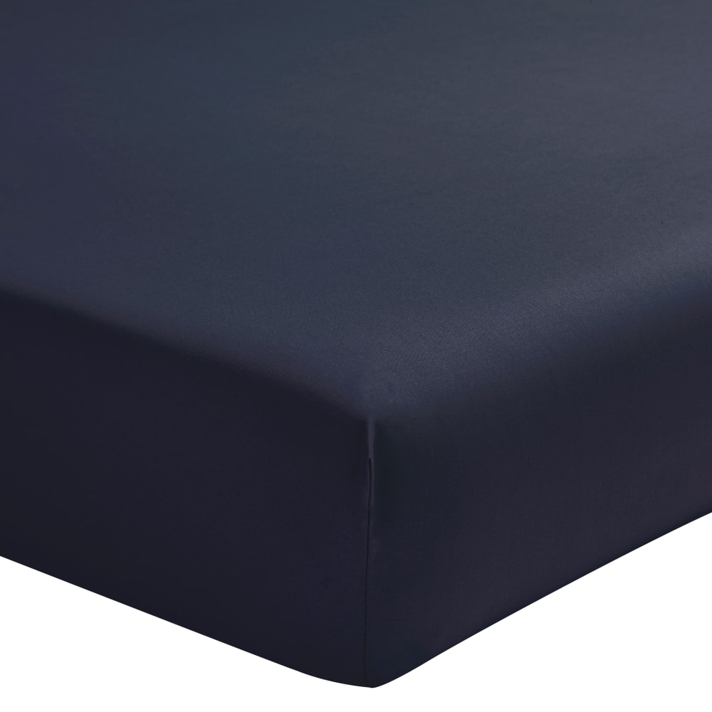 Drap housse uni en percale de coton bleu 160x200