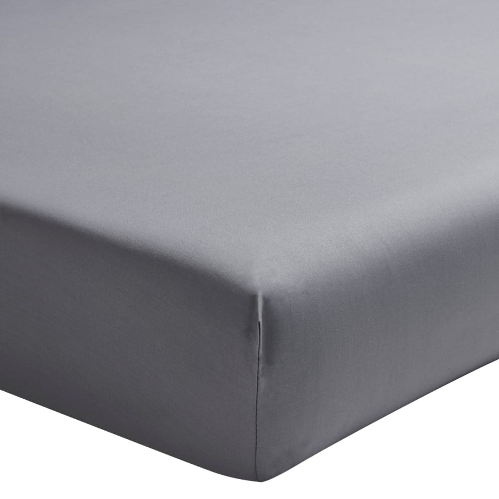 Drap housse uni en percale de coton gris 140x190