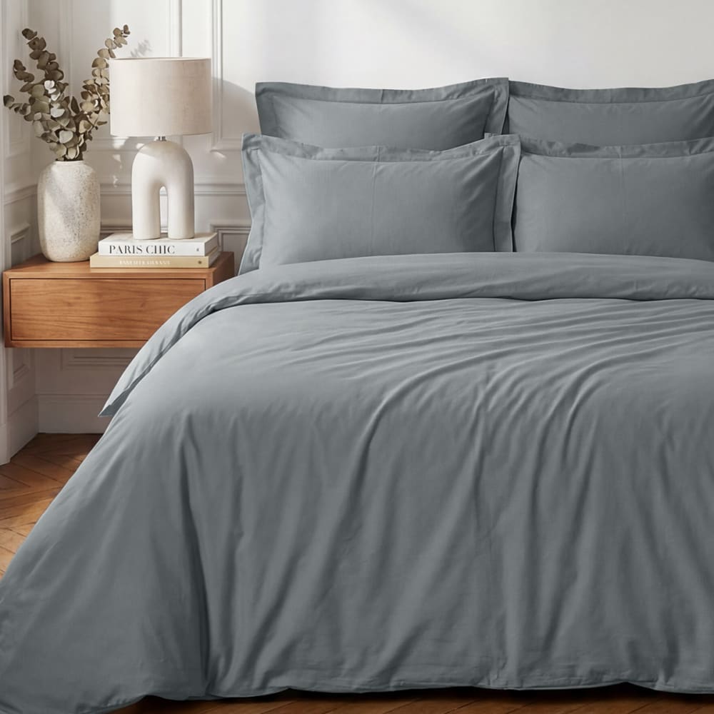 Drap housse en percale de coton galet 140x190 cm — vue 3