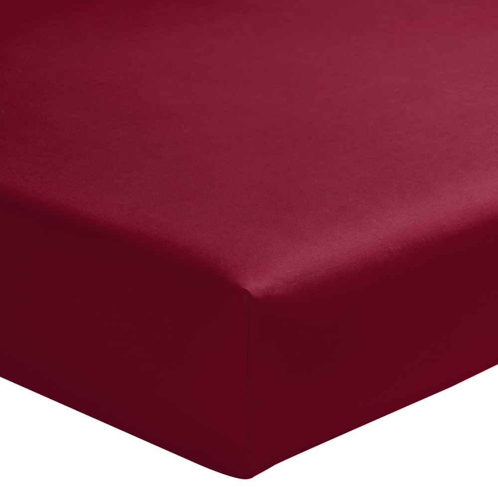 Drap housse uni en percale de coton rouge 160x200