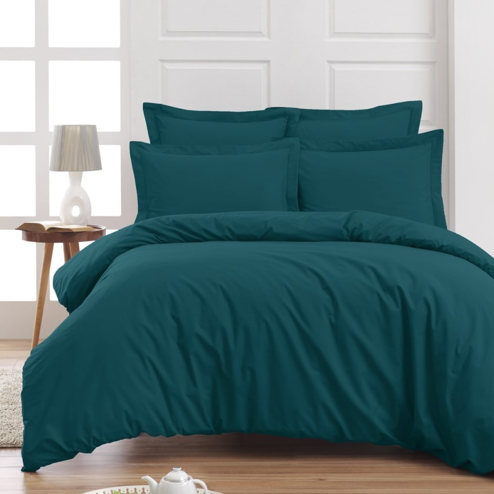 Drap housse en percale de coton petrol 90x200 cm — vue 3