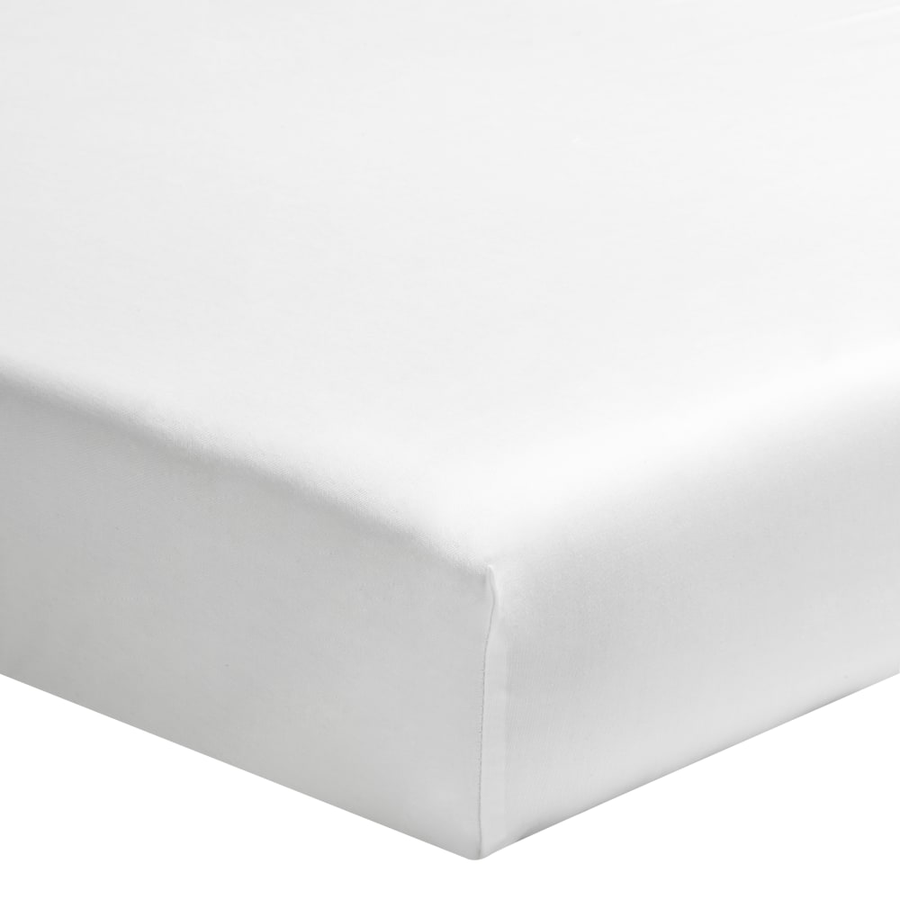 Drap housse uni en percale de coton blanc 100x220
