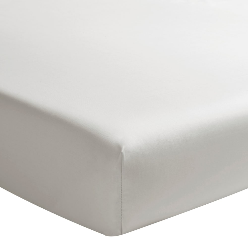 Drap housse uni en percale de coton gris 140x190 - Maisons du Monde