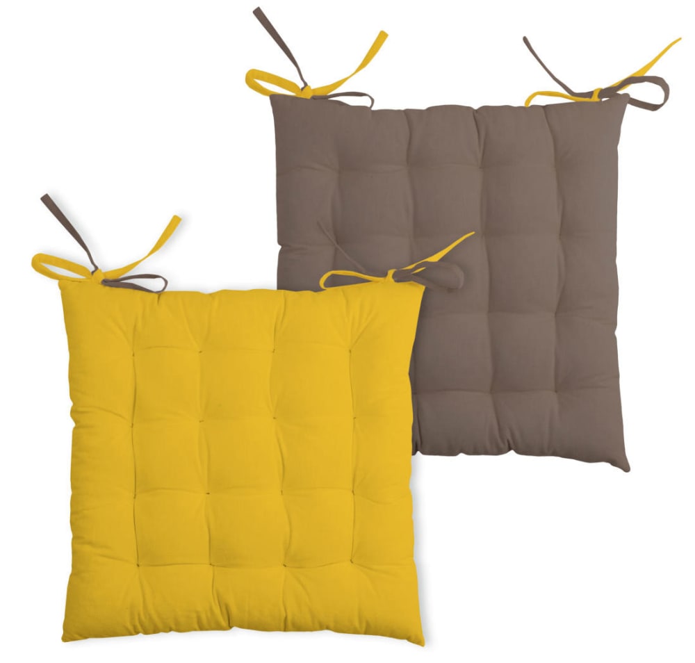 Lovely casa Coussin de chaise bicolore coton moutarde/taupe 40x40 style contemporain Jaune