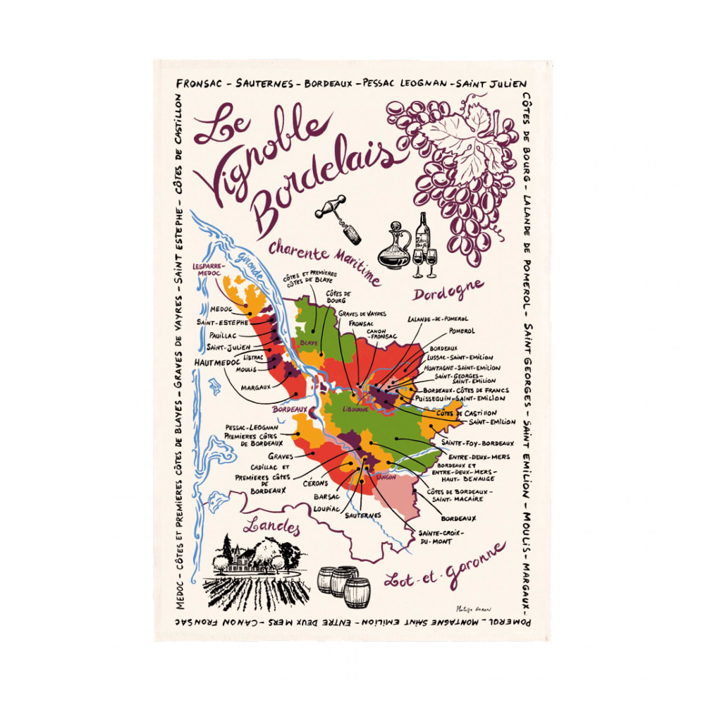 Torchon La Carte Des en coton ecru 48 x 72 cm