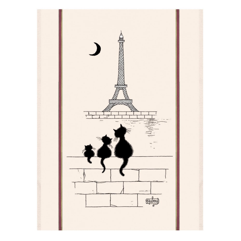 Grand torchon chats tour eiffel en coton ecru 60 x 80 cm Grand torchon chats tour eiffel en coton ecru 60 x 80 cm