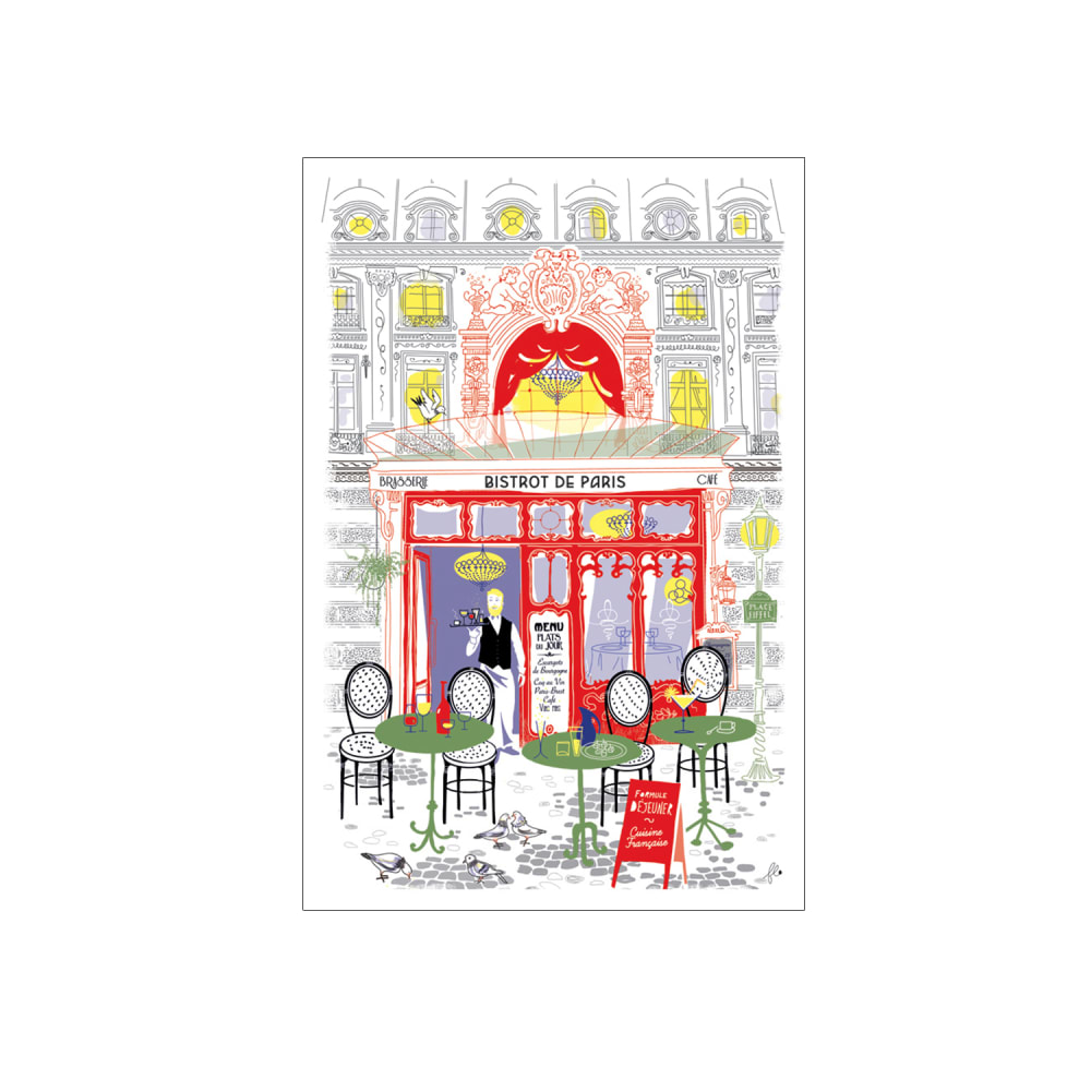 Torchon imprimé façade bistrot en coton ecru 48 x 72 cm - Maisons du Monde