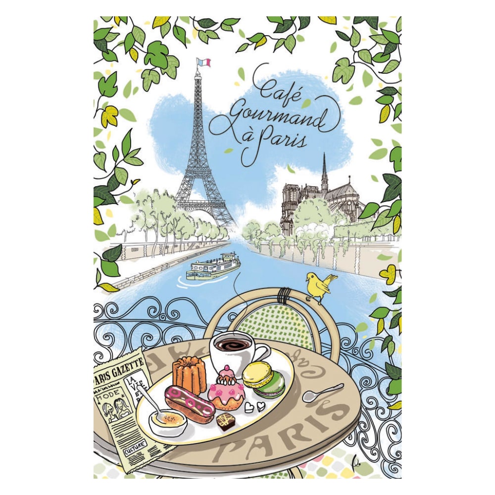 Torchon cafe gourmand en coton blanc 48 x 72 cm