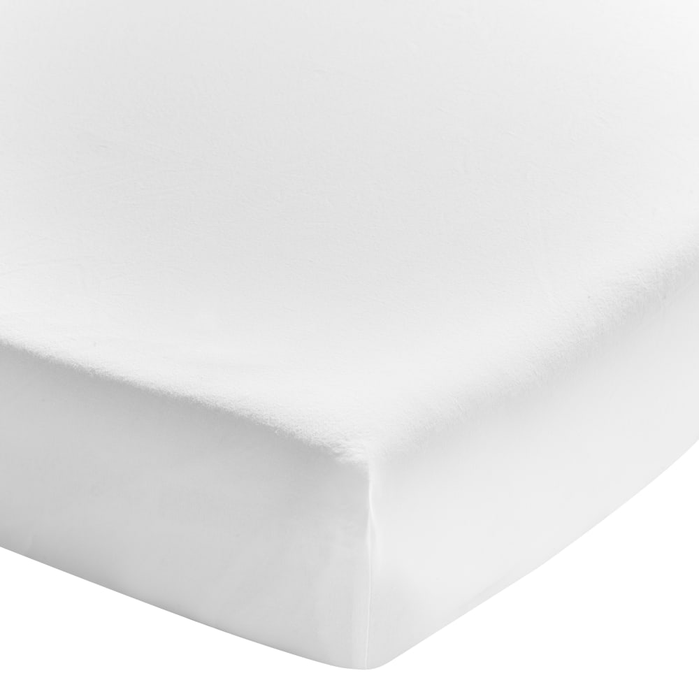 Drap housse uni en coton lavé blanc 90x200