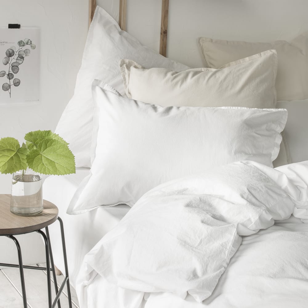 Drap housse uni en coton lavé blanc 90x200 — vue 4