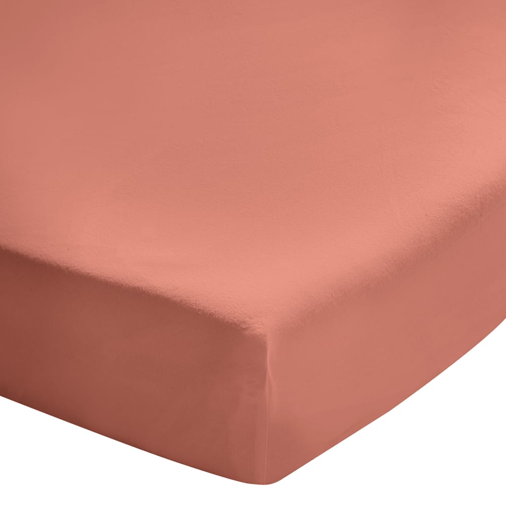 Drap housse uni en coton lavé Terracotta 140x190